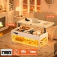 thumbnail image 6 of Aheaplus Lift Top Coffee Table with LED Lights & Power Outlet, Convertible to Dining Table, Multi-Functional Center Table with Shelves for Living Room, Home Office, Reception Areas,White, 6 of 7