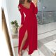 thumbnail image 1 of ICHUANYI Clearance Fashion Women's Elegant Sexy Long Sleeve V-Neck Dress Solid Color Long Dress Skirt Dress(Red, M) Ichuanyi Ichuanyi, 1 of 5