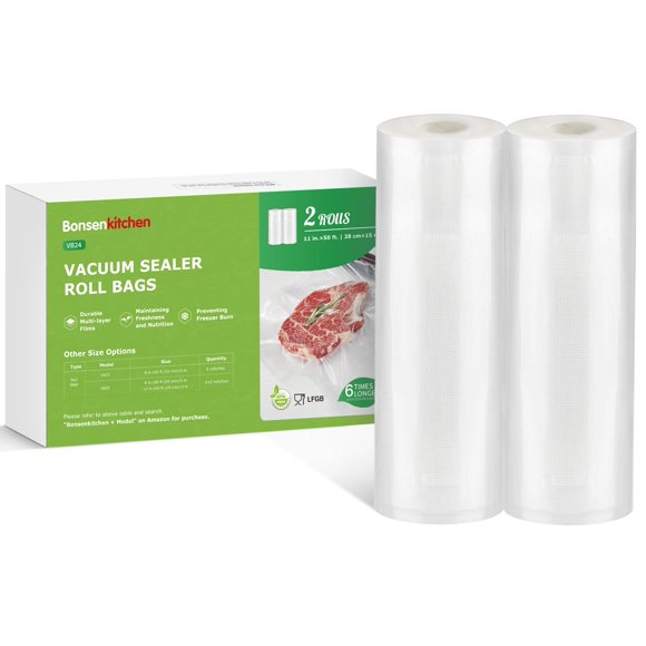 Bolsas selladoras al vacío en rollo Bonsenkitchen VB24, 28 x 150 cm, paquete de 2