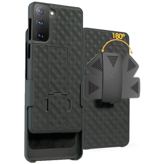 Case with Clip for Galaxy S21 Plus, Nakedcellphone [Black Tread] Kickstand Cover with [Rotating/Ratchet] Belt Hip Holster Combo for Samsung Galaxy S21  Phone