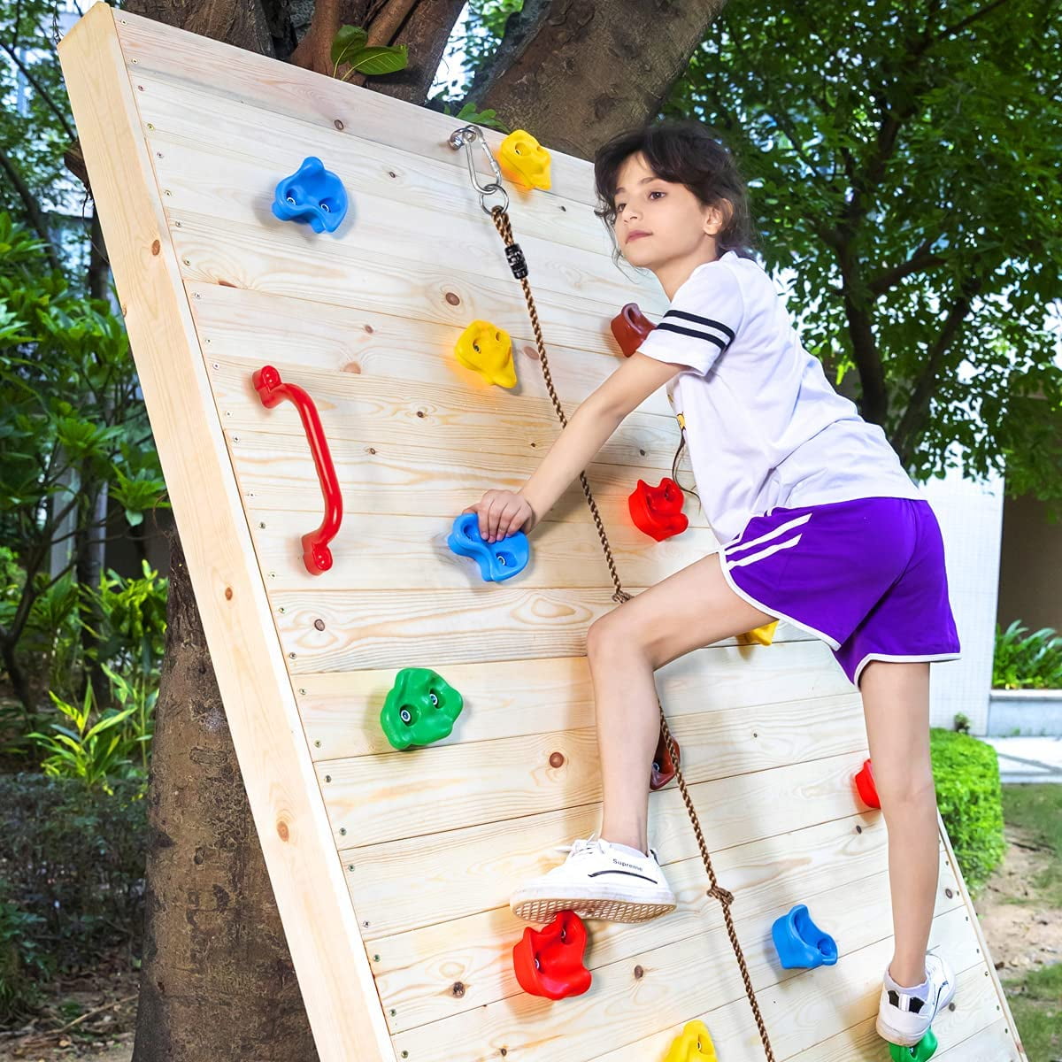 20X Climbing Holds Set Rock Wall Stones with Kids Hanging Rope Ladder Play Fun