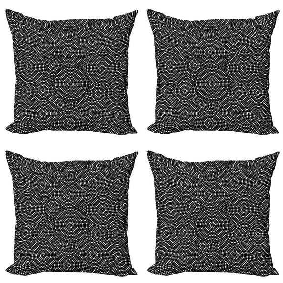 Ambesonne Black and White Throw Pillow Cover 4 Pack, Aborginial Art, 16", Grey Black White
