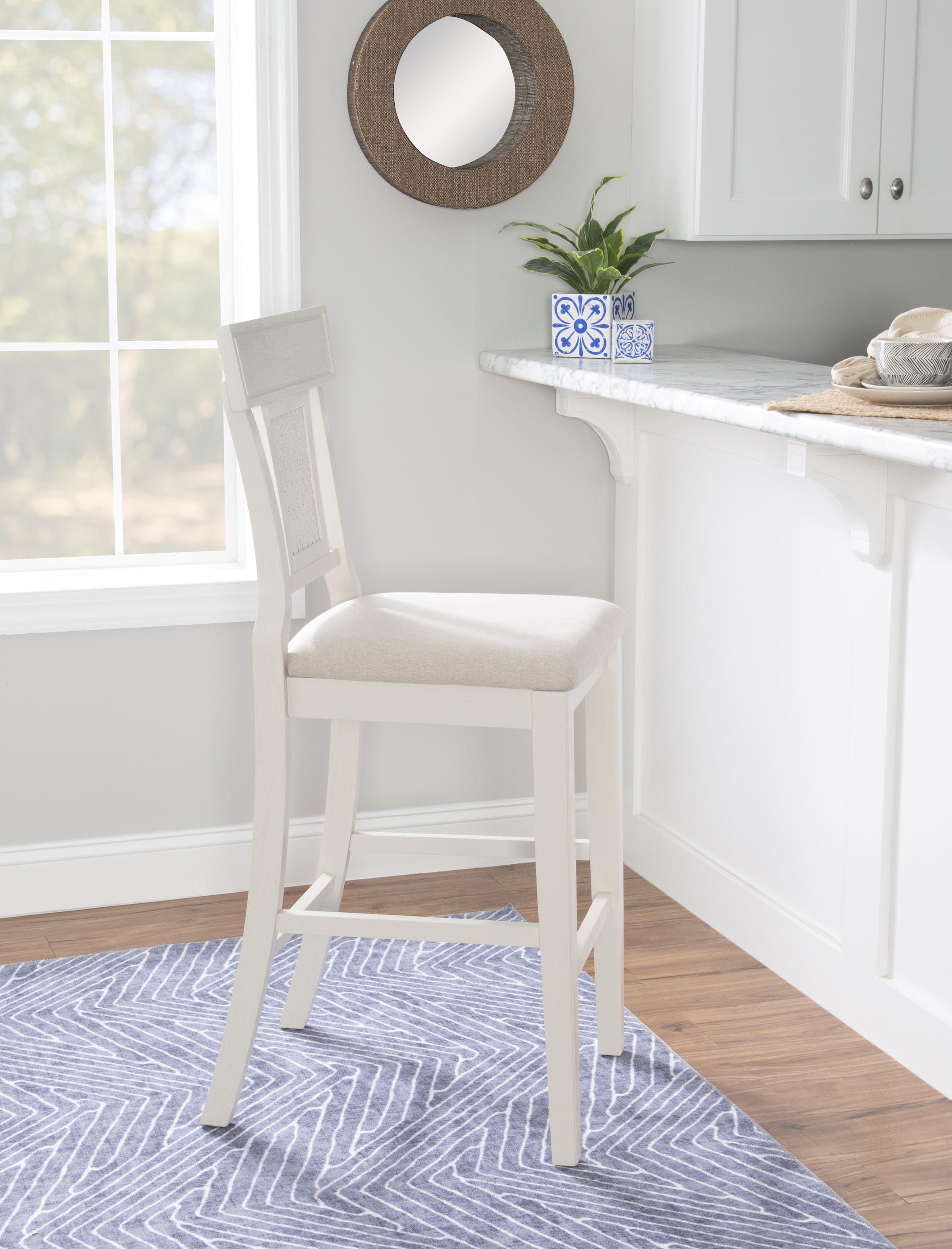 Linon Rylan 30" Bar Stool, Whitewash/Beige