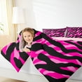 thumbnail image 4 of Manfei Zebra Striped Queen Comforter Set,Woodland Animal Bedding Sets,Pink Black Bedding Comforter Set For Teens Girls,Super Cozy Room Decor Reversible,3 Pieces, 4 of 8