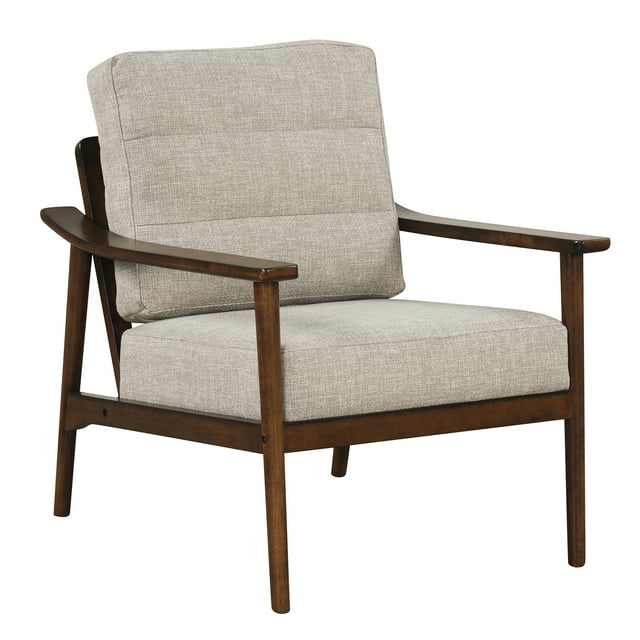 Gymax Modern Accent Chair Upholstered Leisure Armchair w/ Rubber Wood Armrests & Legs Grey & Dark Brown