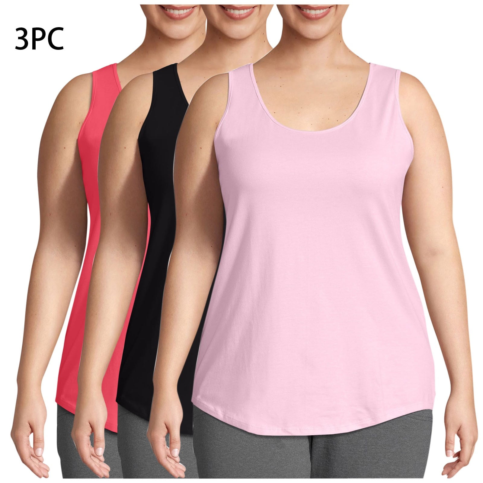 Fouhkni Plus Size Tank Tops for Women Sleeveless Round Neck Basic Loose Casual Plain Tunic Tops 3 Pack