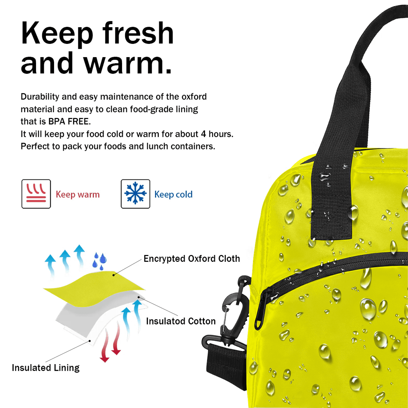 Herdesigns Light Yellow Lunch Bag for Adults Men Women Insulated Reusable Lunch Box Leakproof Cooler Tote Bag with Adjustable Shoulder Strap