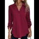 thumbnail image 1 of Blusas de Larga con Cuello en V y Botones para Mujer, Camisas Holgadas de Color Liso para y Otoño. Vino Tinto M, 1 of 7