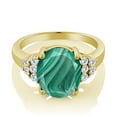 thumbnail image 2 of Gem Stone King 18K Yellow Gold Plated Silver Oval Green Malachite and White Moissanite Ring for Women | 6.38 Cttw | Gemstone Birthstone | Oval 12X10MM (Size 9), 2 of 4