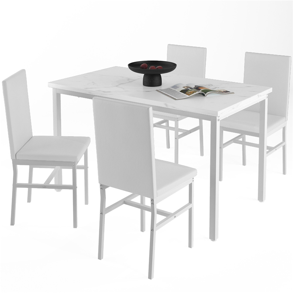 Dining Table Set for 4, Modern 5 Piece Dining Table Sets with Beige PU