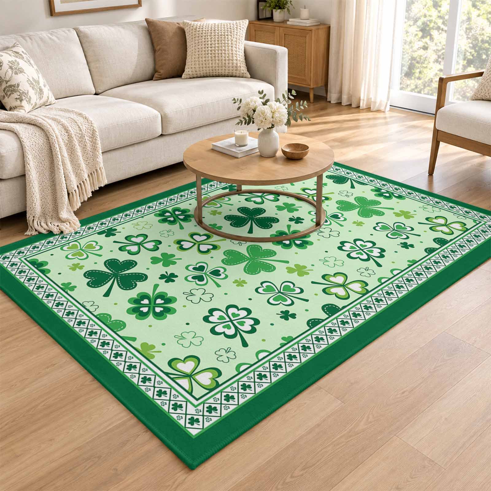Area Rug 2 7 x5 St. Patrick s Day Non-Slip Washable Rugs for Living Room Bedroom Kitchen Entryway Lucky Shamrock Green Plant Low Pile Carpet Door Mat for Front Door