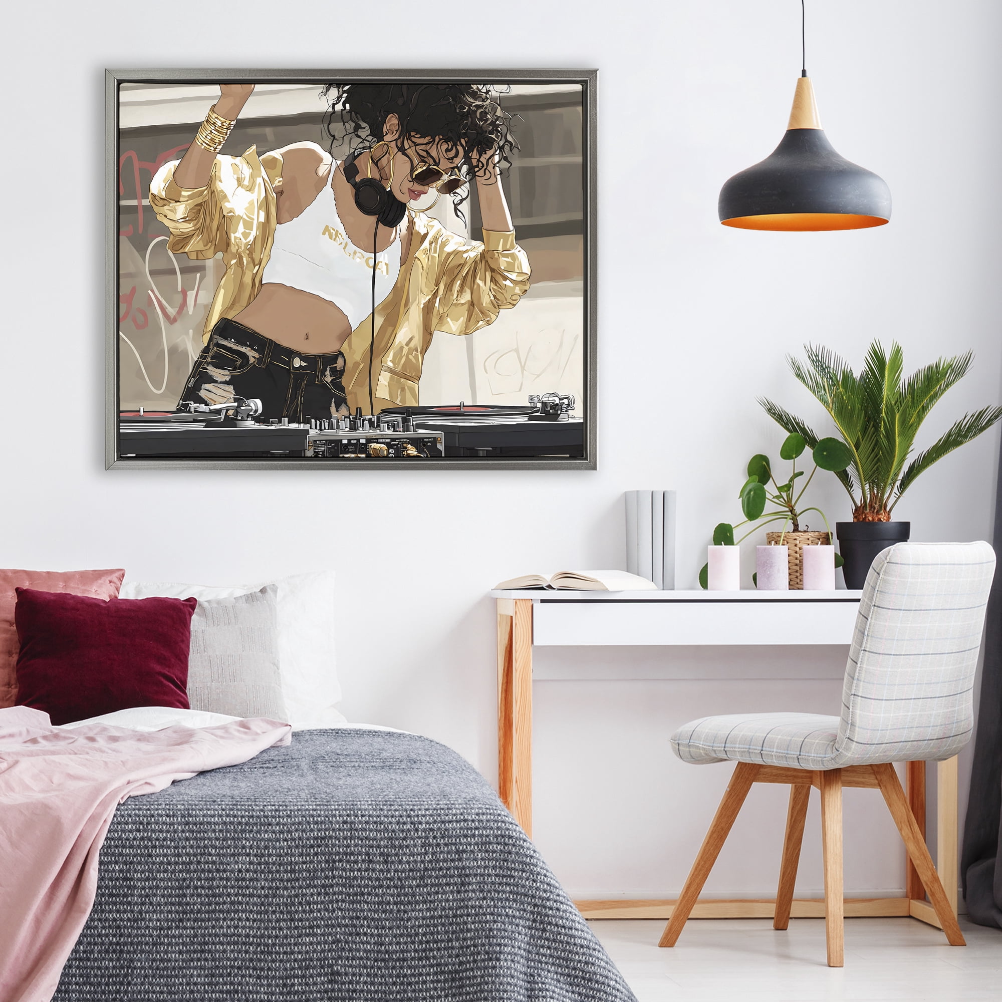 Stupell Industries Gold Accented DJ Gray Framed Floater Canvas Wall Art, design by Franklyn Gregory