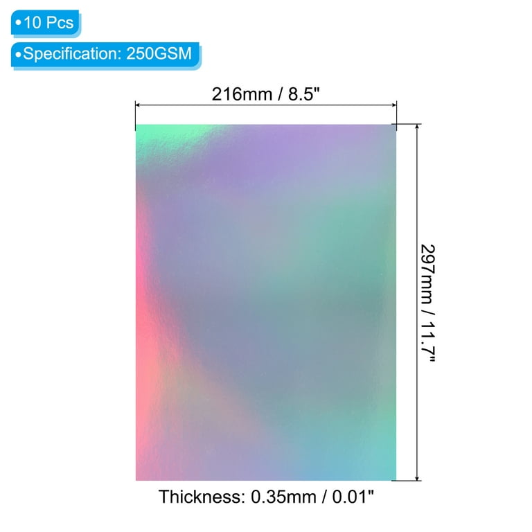 Uxcell 11x8.5 Holographic Cardstock, 10 Pack Metallic Iridescent Mirror  Paper Foil Board Reflective Sheets 