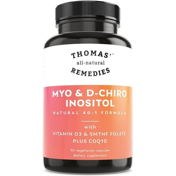 Thomas' all-natural Remedies MYO Inositol & D-Chiro Inositol Blend Supplement with Folate and Vitamin D3, Non-GMO, No Fillers, CoQ10, 90 Vegan Capsules.