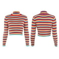 thumbnail image 2 of Womens Autumn Long Sleeve Turtleneck Sweater Colorful Rainbow Stripes Short Crop, 2 of 17