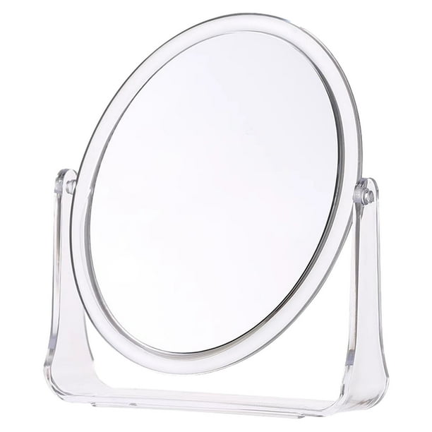 Espejo De Tocador Redondo Doble Espejo De Maquillaje Espejo Con Aumento 7X Transparente Con Soporte Espejo De Escritorio Giratorio 360° Espejo De Pie Para Baño Dormitorio Espejo Con Aumento