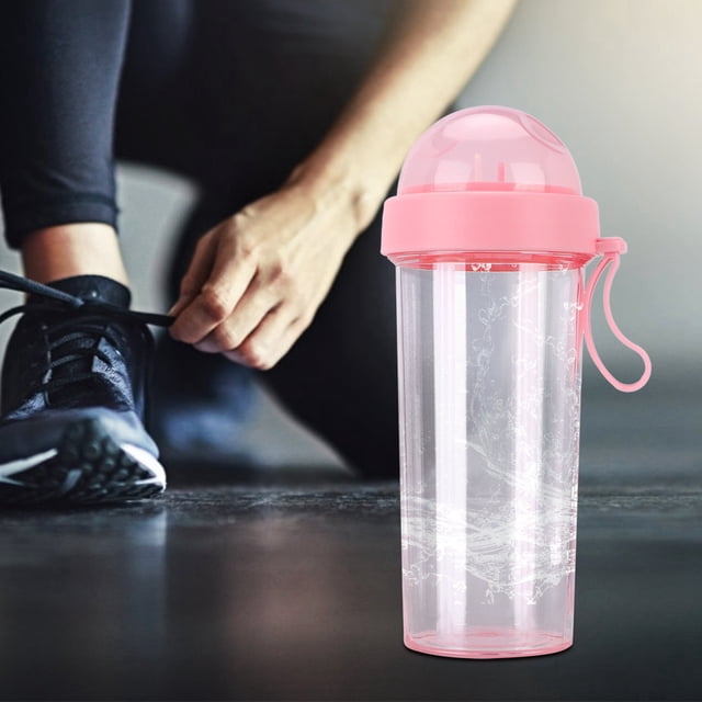 Taza de bebida, 600 ml, portátil, dos pajitas, botella de agua portátil, botella de bebida al aire libre, funcionalidad versátil