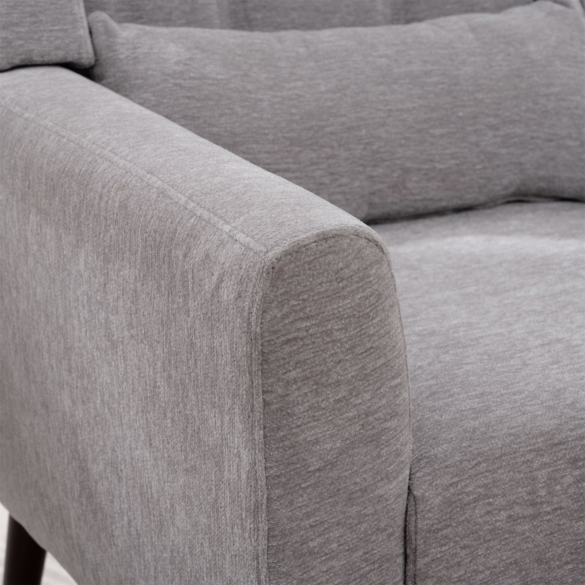 Leumius Modern Accent Chair with Solid Wood Leg, Chenille Armchair with Pillow, Comfy Soft Padded Lounge Chair for Small Space, Bedroom, Living Room Grey