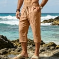 thumbnail image 2 of cfhntfmh Mens Capri Pants Wide Leg Loose Fit Elastic Waist Pants Lightweight Drawstring Beach Pants with Pockets (Yellow,X-Large), 2 of 7