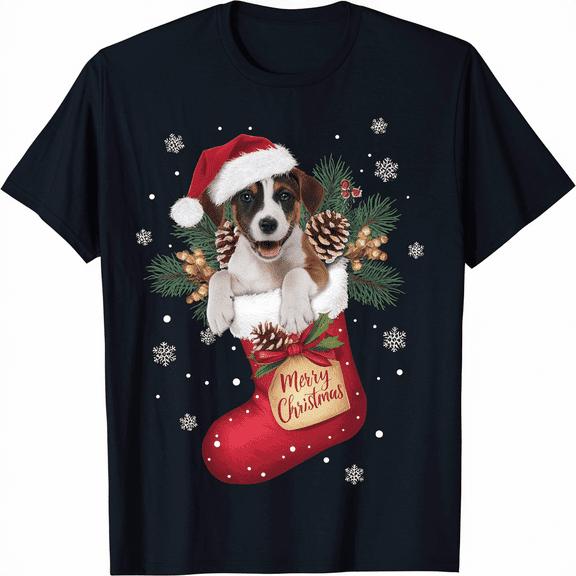 Jack Russell Terrier Dog In Christmas Socks Funny Festive T-Shirt