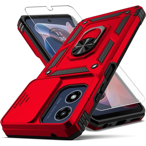 HCTian for Moto G 5G 2024 Case, with Camera Lens Cover HD Screen Protector,[Military Grade] Car Mount Kickstand Shockproof Protective Case for Motorola G 5G 2024