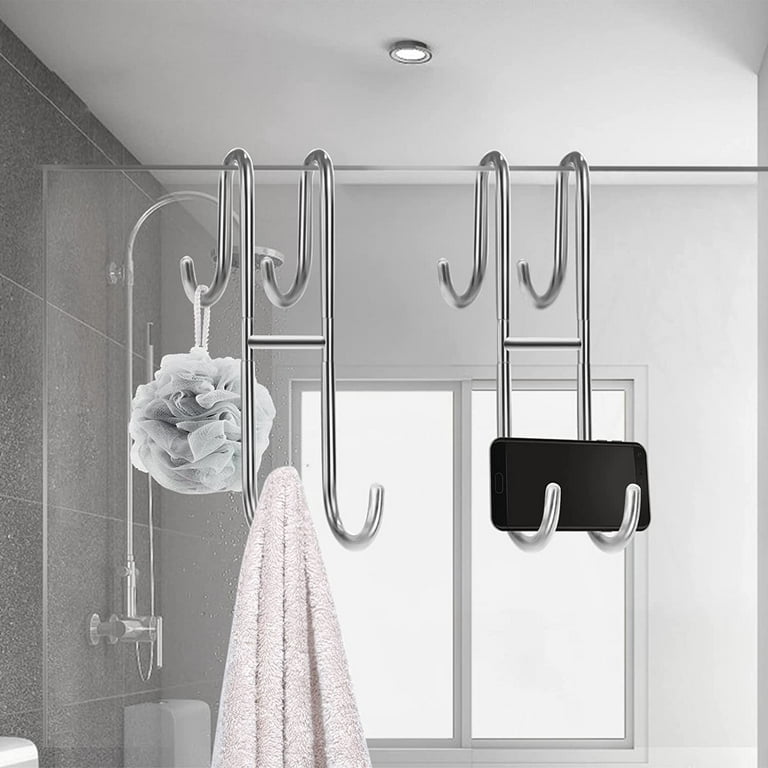 ecooe Shower Hooks Set of 4 No Drilling Hooks Shower Screen with 3 Silicone  Rings for Glass Shower Wall Towel Holder and Holder for Shower Squeegee -  Ecooe
