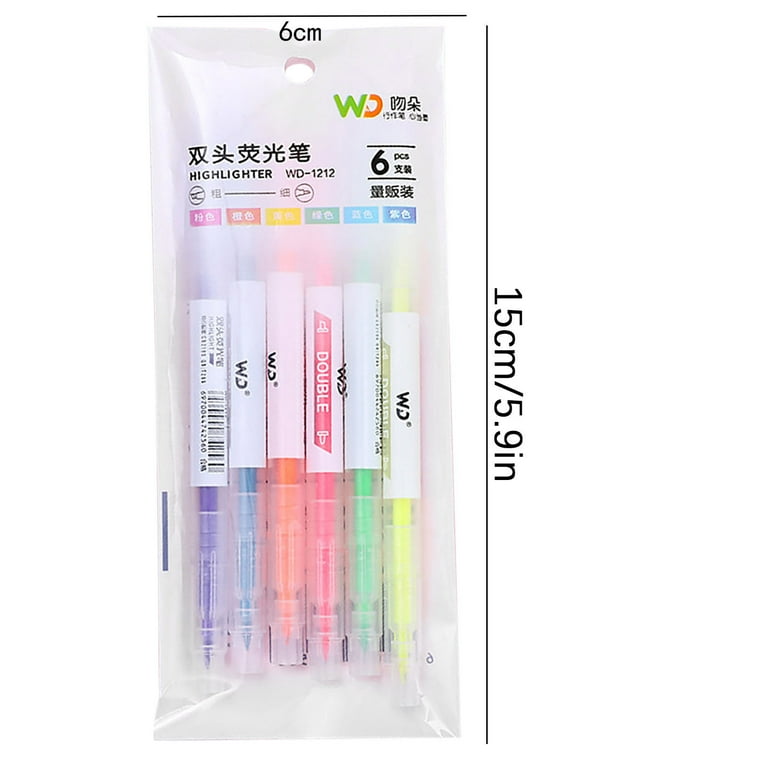 6Pcs/Set Double Head Fluorescent Highlighter Pen Markers Pastel Drawing Pen  for Student School Office Supplies Cute Stationery