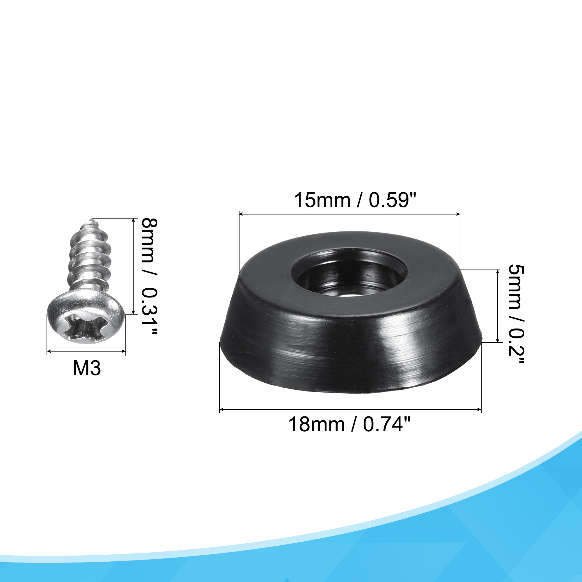 Uxcell 0.71" W x  0.2" H Rubber Bumper Feet, Stainless Steel Screws and Washer 10 Pack - image 3 of 5