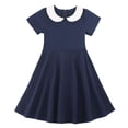 thumbnail image 4 of TIREOW Girls Summer Preppy Dresses Short Sleeve Dresses Solid Color Peter Pan Collar A Line Casual Soft Knit Play Dress, 4 of 9