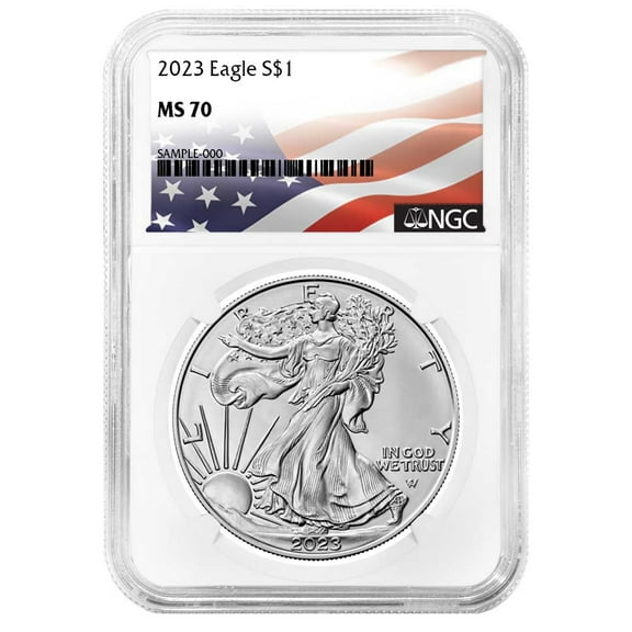 2023 $1 American Silver Eagle NGC MS70 Flag Label