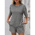 thumbnail image 2 of DOKOTOO Womens 2 Piece Outfits Casual Plaid Short Sets Lounge Beach Travel Short Sleeve Round Neck Tops Match High Waisted Shorts Summer Outfits, 2 of 8