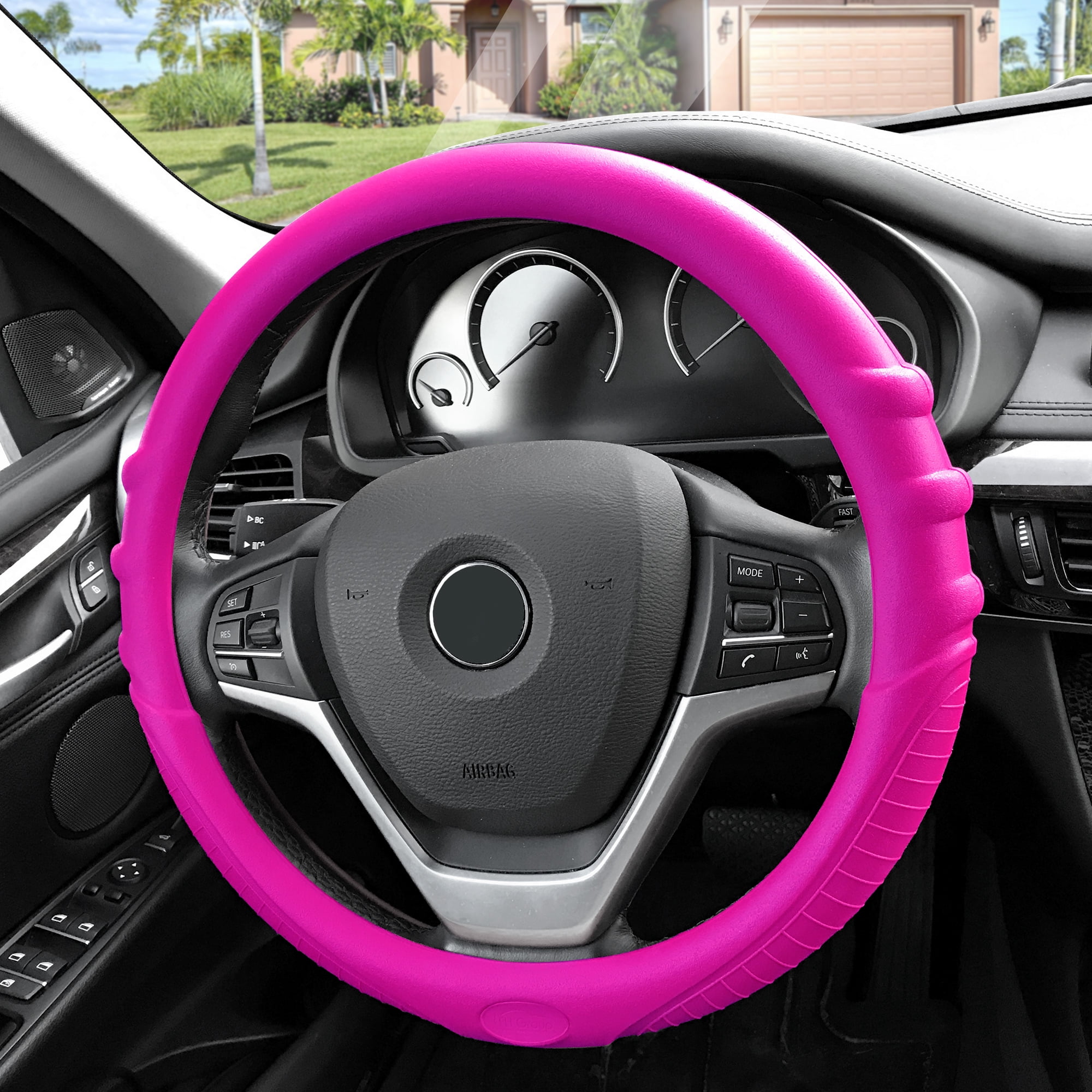 FH Group Universal Fit Hot Pink Silicone Steering Wheel Cover with Grip