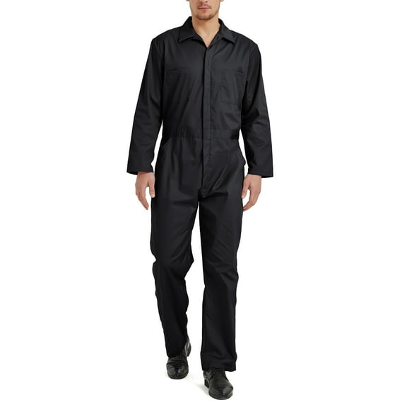 TOPTIE Men's Long Sleeve Coverall, Snap and Zip-Front Coverall-Black-3XL