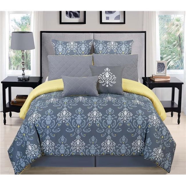 Duck River LUCIENDA 4751=1 Comforter Set For Bedding - Reversible Medallion - 8 Piece Set - Queen - Grey & Green