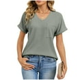 thumbnail image 2 of Women causal Tops Sawvnm Women's Solid Color Pocket Blouses Short Sleeve V-Neck Pullover Casual Fashionable Top Gifts for Women Green XL, 2 of 7
