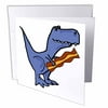 3dRose Funny Cute Blue Trex Dinosaur Eating Bacon - Greeting Card, 6 by 6-inch