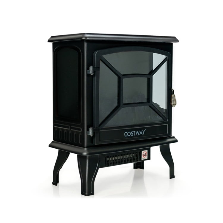 Barara King Fireplace Heater,  Indoor Fireplace, 1400W Electric Stove Heater with 3-Level Flame Effect and 3-Sided View-Black