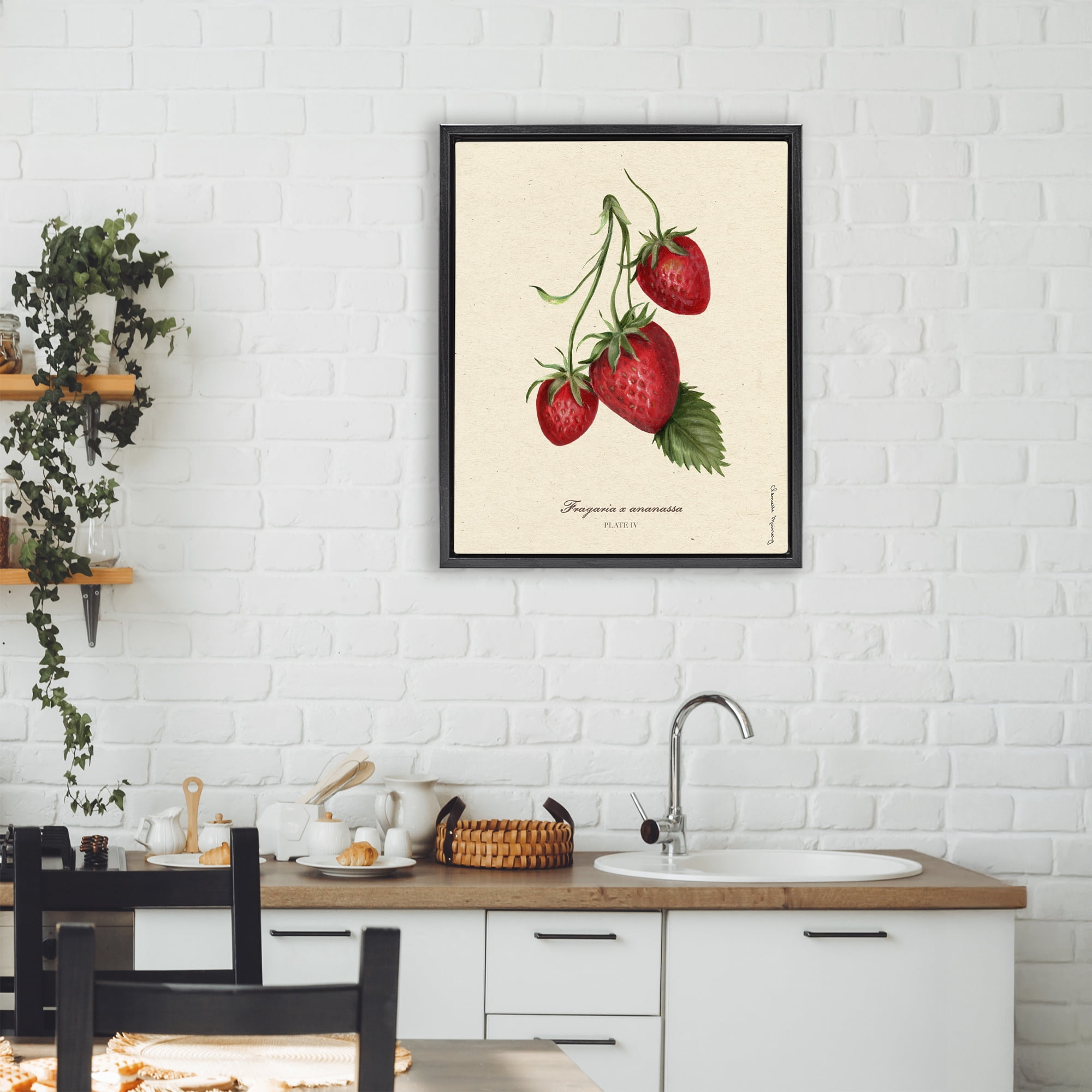 Stupell Industries Strawberry Fruit Portrait Black Framed Floater Canvas Wall Art, design by Danielle Murray