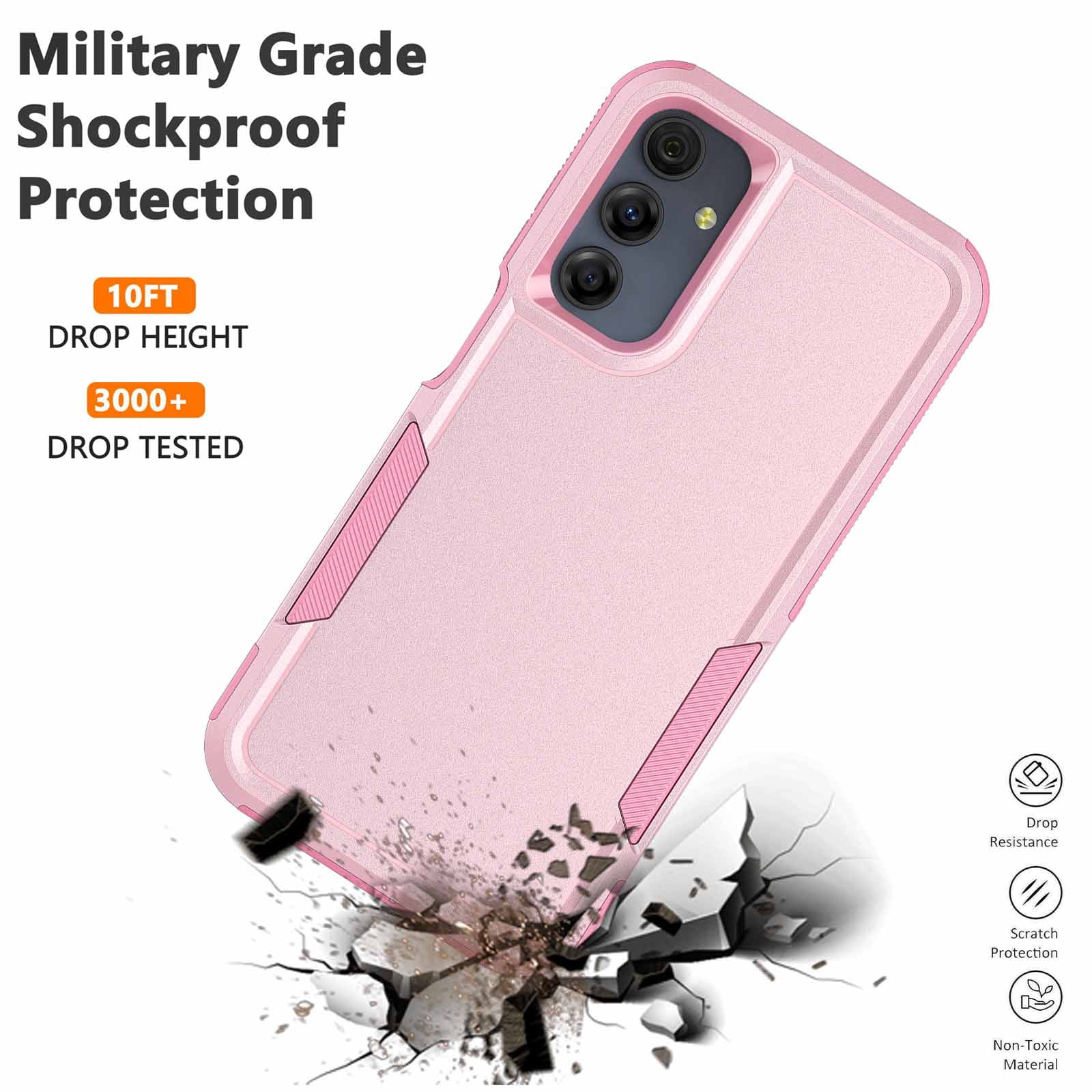 Samsung Galaxy A16 Case,Sturdy Phone Case for Galaxy A16 2025 6.7 inch,Njjex Shockproof Protection Heavy Duty Armor Hard Plastic & Rubber Rugged Bumper 2-in-1 Case Cover-Pink