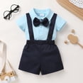 thumbnail image 3 of Younger Tree Toddler Boy Formal Outfit Summer Short Sleeve Button T-Shirts Bowtie Suspender Shorts Suits Clothes Set for 6-12 Months, 3 of 8