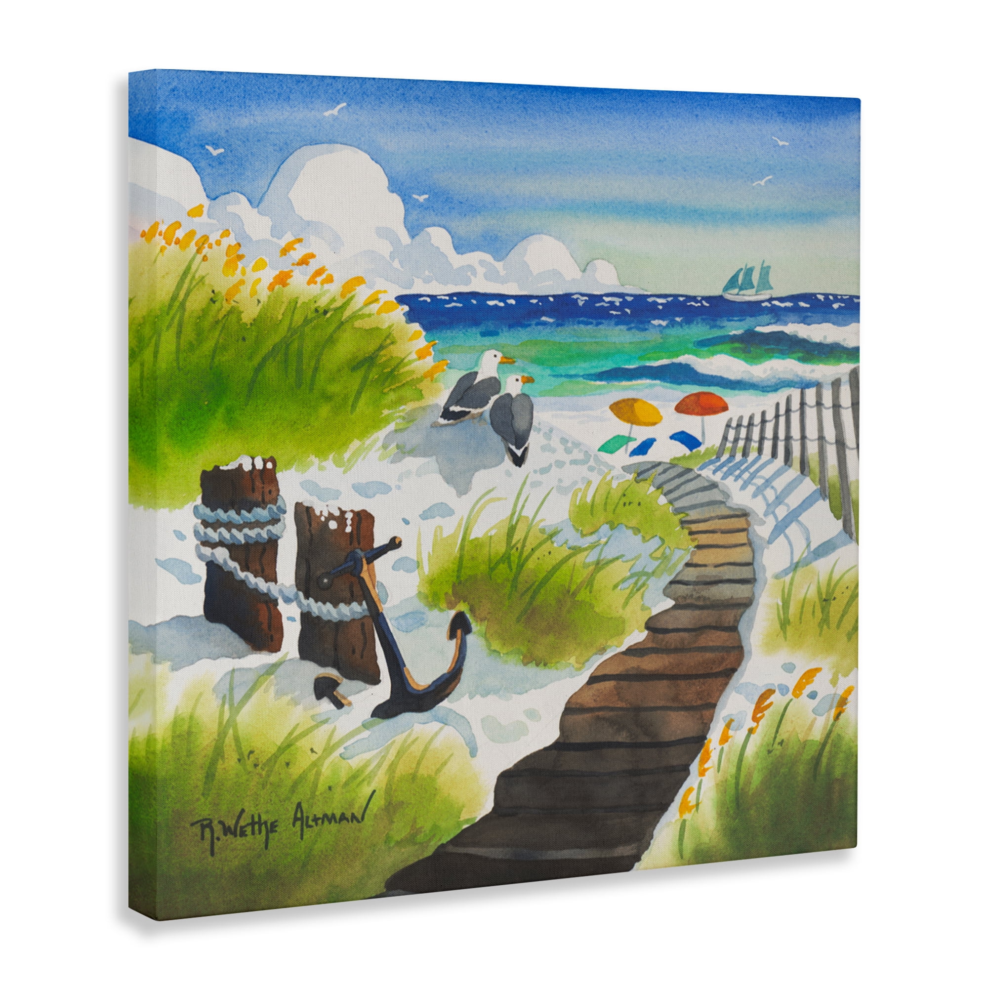 Stupell Industries Seagull & Anchor on Shore Canvas Wall Art, design by Robin Altman