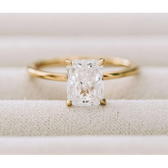 Jewelerix 14K Plated Yellow Gold Radiant Cut Ring 1 CT Moissanite Diamond Engagement Ring Dazzling Wedding Ring