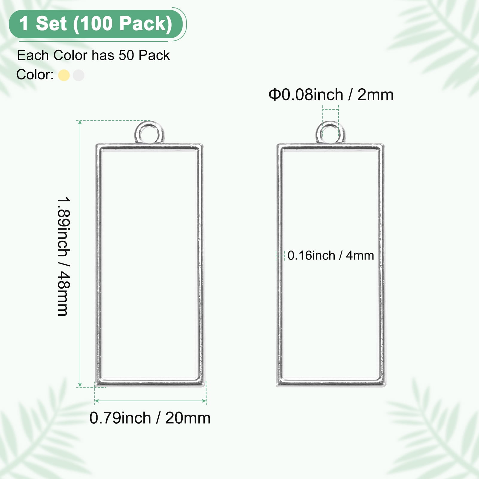 100-Pack Open Bezels for Resin, Rectangle Open Back Bezel Pendants for Resin Jewelry Making/DIY Earrings Necklace, Alloy Hollow Frame Pendants [2 Colors]