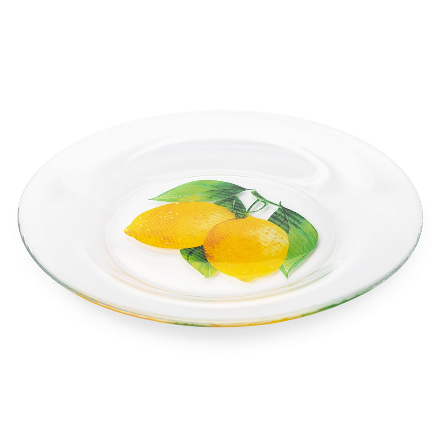 Lemons Glass Dinner Plates Set 4 Pcs. 9.8" Glass Porcelain Serving Plate for Salad, Clear and Yellow