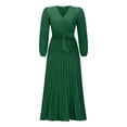 thumbnail image 5 of Blmnix Dresses for Women A Line Dresses Fit & Flare Long Dresses Under Dress V-Neck Green Long Sleeve Maxi Belted Casual Summer Dress,XL, 5 of 7