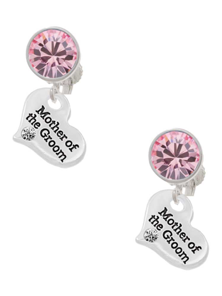 Pink Crystal Clip on Earrings Silvertone Om in Circle with Clear Crystal