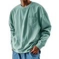thumbnail image 2 of BiZtdJrK Mens Long Sleeve Oversized Tshirts Casual Crewneck Distressed Washed Tops with Pocket Fall Pullover Blouse, Mint Green, M, Mens Gifts, 2 of 7