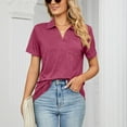 thumbnail image 4 of Pure Color Women's Shirt Top in Burgundy, Short Sleeves, Turn-Down Collar, and Pocket Detail, Size XXL, Perfect for Summer, 4 of 7