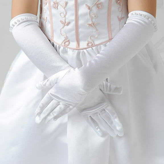 OUNONA Evening Gloves 1 Pair Floral Lace White Elegant Dress Matching for Women Prom Opera