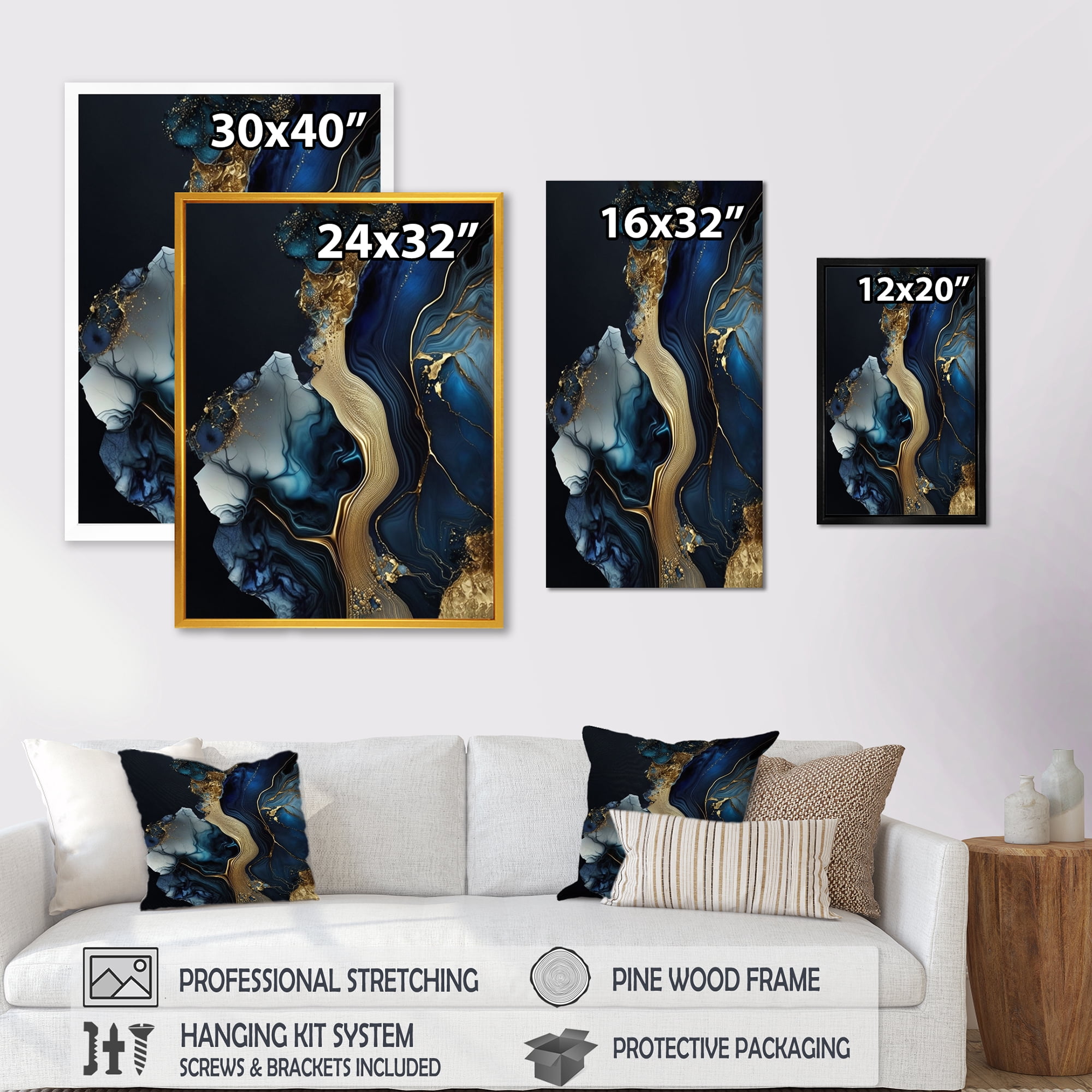 Designart Abstract Geode Gold And Blue Marble V Canvas Wall Art